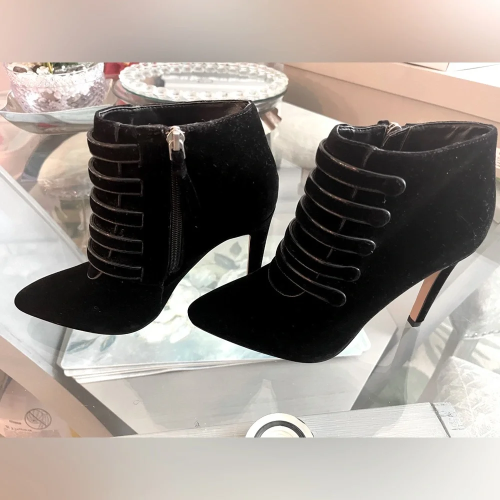 Neiman Marcus stiletto velvet ankle boots